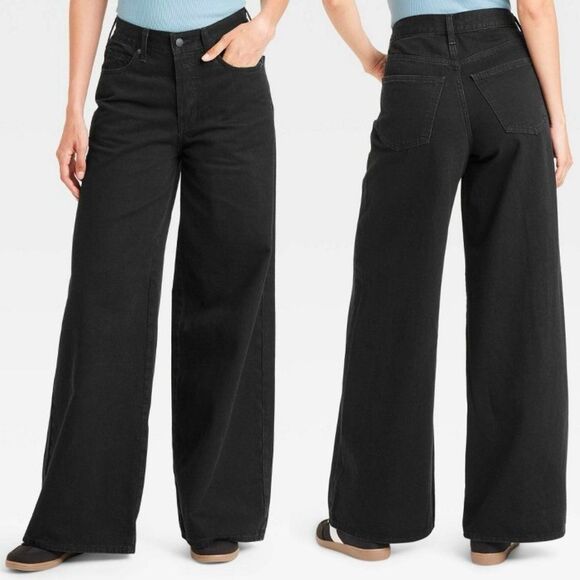 NWT Universal Thread Black Mid Rise Super Wide Leg Jeans Rigid Nonstretch 14 - Picture 2 of 11